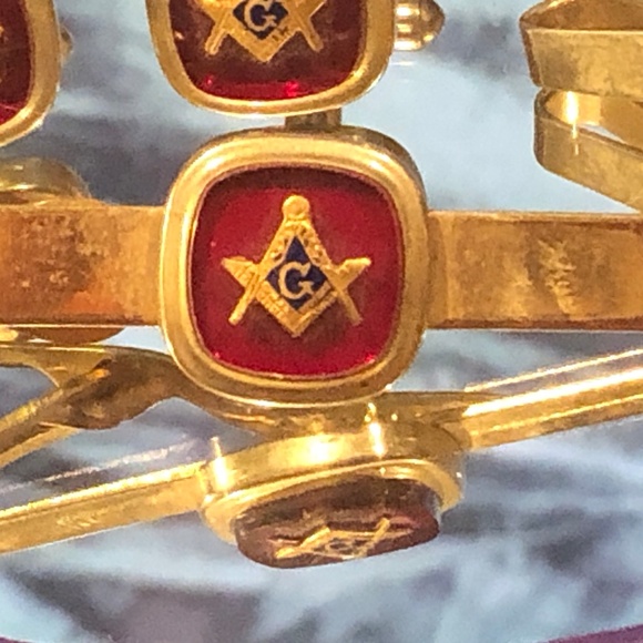 VTG FLEX-CET Masonic Freemason Tie Clips/Cuff Links Lot Red 3 pc/Black/Gold Tone - Picture 3 of 14